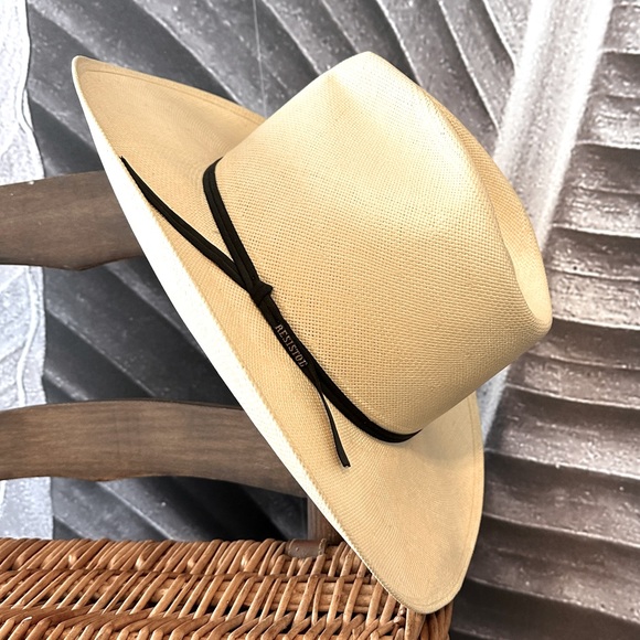 Resistol 6 7/8 Western Cowboy Genuine Shantung Panama Straw Hat Cattlemen Oval